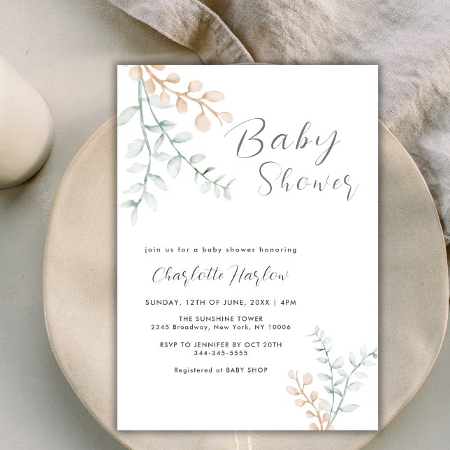 Einfache Elegant Grüne Eucalyptus Baby Dusche Einladung (Simple Elegant Greenery Eucalyptus Baby Shower Invitation)