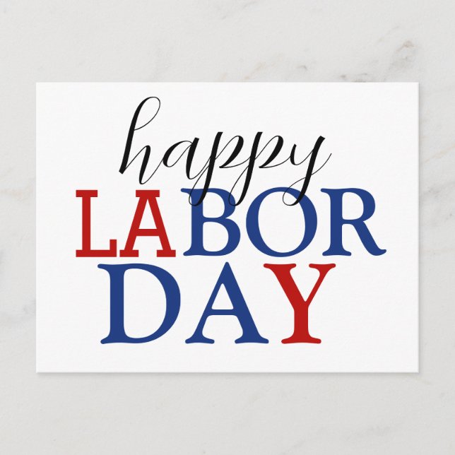 Einfache Elegant Happy Labour Day Red White Blue Postkarte (Vorderseite)