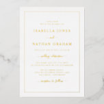 Einfache Elegant-Hochzeit Folieneinladung<br><div class="desc">Einfache,  elegante Gold-Hochzeitsfoil-Einladung. Einfach und stilvoll präsentiert sich diese formelle Hochzeitseinladung mit einem eleganten Rahmen und einer eleganten Kalligraphie,  die in echter Goldfolie gepresst wird.</div>