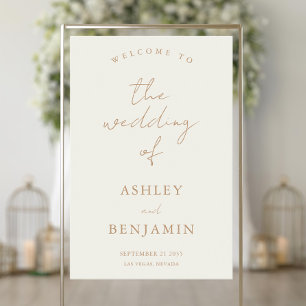 Einfache Elegant Ivory Tan Wedding Willkommen Acrylschild