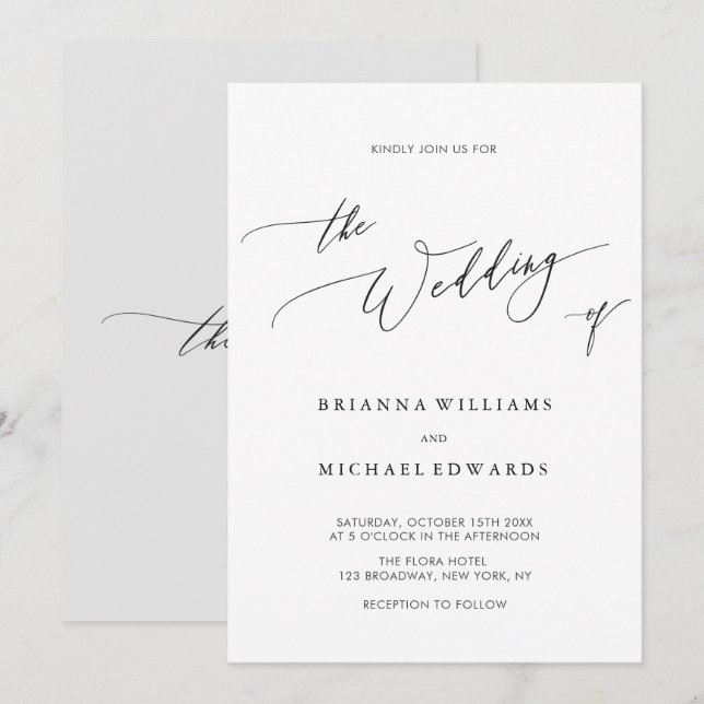 Einfache Elegant-Kalligrafie-Hochzeit Einladung (Vorne/Hinten)