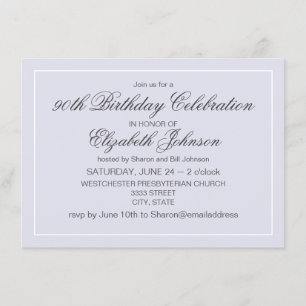 Einfache Elegant Lavender und White 90. Geburtstag Einladung