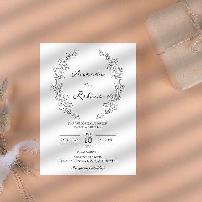Einfache Elegant Leaf Hochzeit Einladung (Von Creator hochgeladen)
