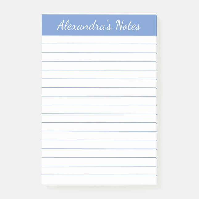 Einfache Elegant Light Blue Lined Personalisiert Post-it Klebezettel (Vorderseite)