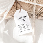 Einfache Elegant-Minimal-Gastgeschenk Hochzeit Geschenkanhänger<br><div class="desc">Dies ist ein modernes minimalistisches Dankeschön-Tag mit einem einfachen, eleganten Schriftart und einem minimalistischen Layout. Bearbeiten Sie alle Formulierungen und alle Schriftart- und Hintergrundfarben. // Für passende Artikel besuchen Sie bitte die "HARLOW" Kollektion im Sincerely By Nicole Zazzle Store. * Wenn Ihnen dieses Design gefällt, Sie es aber nicht für...</div>