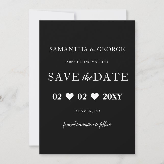 Einfache Elegant Minimal Modern Black Save the Dat Date (Vorderseite)