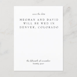 Einfache Elegant Minimal Schwarz Save the Date Ankündigungspostkarte