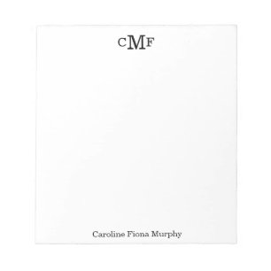 Einfache Elegant Modernes Basic 3 Monogramm Notizblock