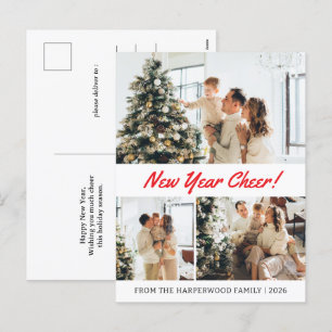 Einfache Elegant Modernes Glück Neues Jahr Drei Fo Feiertagspostkarte