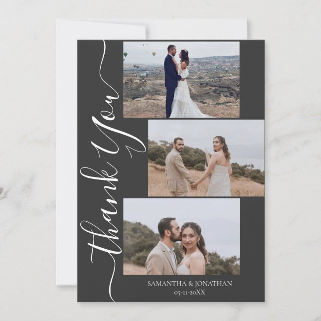 Einfache Elegant Modernes Script 6 Fotos Hochzeit  Dankeskarte (Vorderseite)