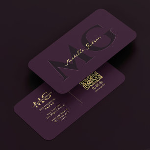Einfache Elegant Monogram Beruflich Luxe Lila Visitenkarte