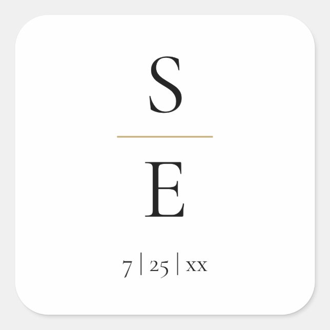 Einfache Elegant Monogram Gold Wedding Quadratischer Aufkleber (Vorderseite)