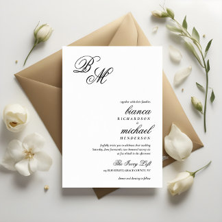 Einfache Elegant-Monogram-Kalligrafie-Hochzeit Einladung
