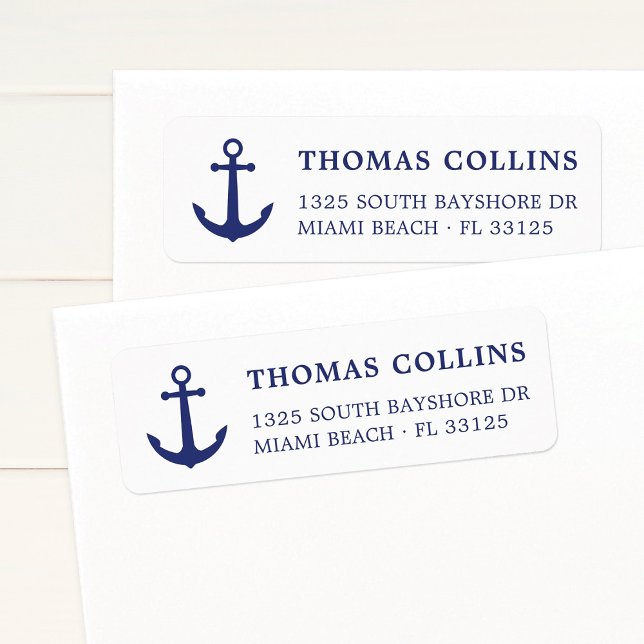 Einfache Elegant Nautical Blue Anchor Rücksendeadr (Navy Blue Anchor Return Address Label. Modern nautical, coastal return address label with anchor.)