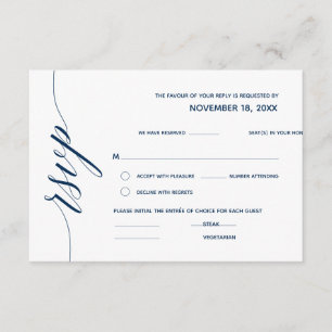 Einfache Elegant Navy Blue Calligraphy, Wedding RS Begleitkarte