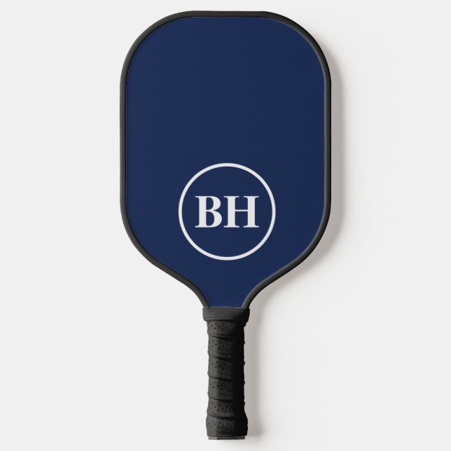 Einfache Elegant Navy Blue Monogram Custom Pickleball Schläger (Vorderseite)