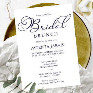Einfache Elegant Navy Blue Script Bridal Brunch Einladung