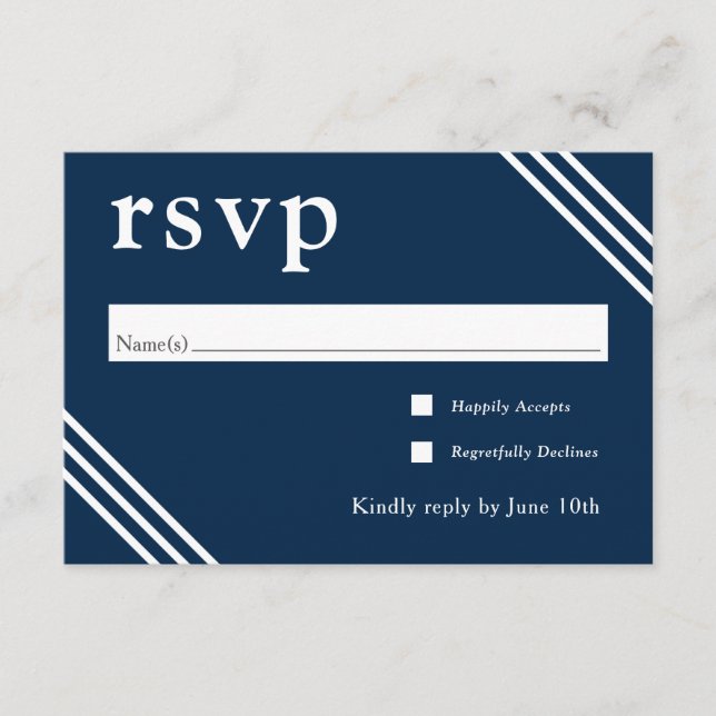 Einfache Elegant Navy Blue Wedding RSVP Begleitkarte (Vorderseite)