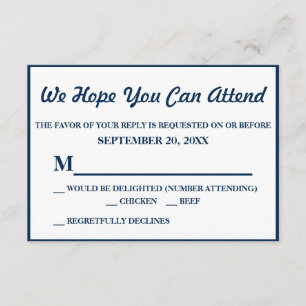 Einfache Elegant Navy Blue Wedding RSVP Karte