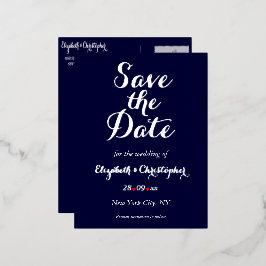 Einfache Elegant Navy Blue Wedding speichern das D Folie Einladungspostkarte