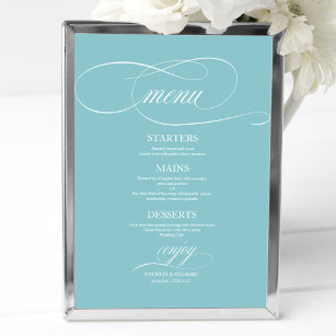 Einfache Elegant Purist Blue Wedding Menu Sign Poster