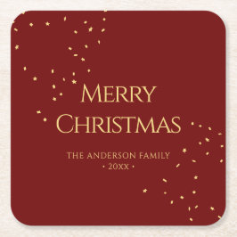 Einfache Elegant Red & Gold Confetti Frohe Weihnac Rechteckiger Pappuntersetzer