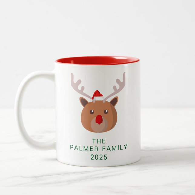 Einfache Elegant Rentier Weihnachtsfamilie Name Zweifarbige Tasse (Links)