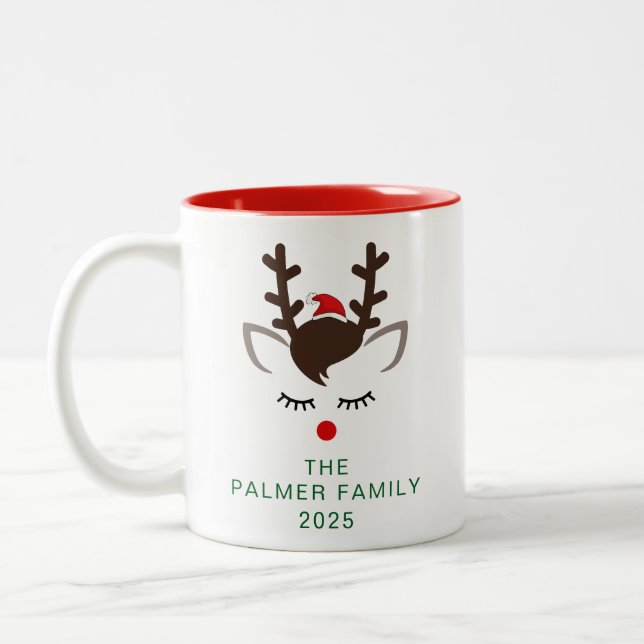Einfache Elegant Rentier Weihnachtsfamilie Name Zweifarbige Tasse (Links)