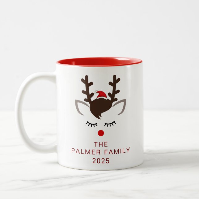 Einfache Elegant Rentier Weihnachtsfamilie Name Zweifarbige Tasse (Links)