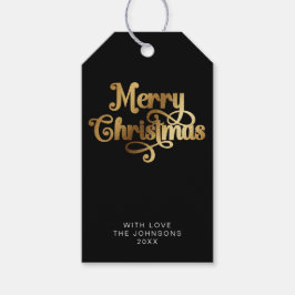 Einfache Elegant Retro Black & Gold Frohe Weihnach Geschenkanhänger