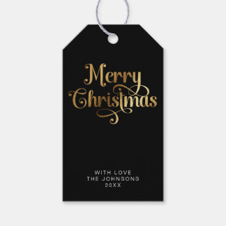 Einfache Elegant Retro Black & Gold Frohe Weihnach Geschenkanhänger