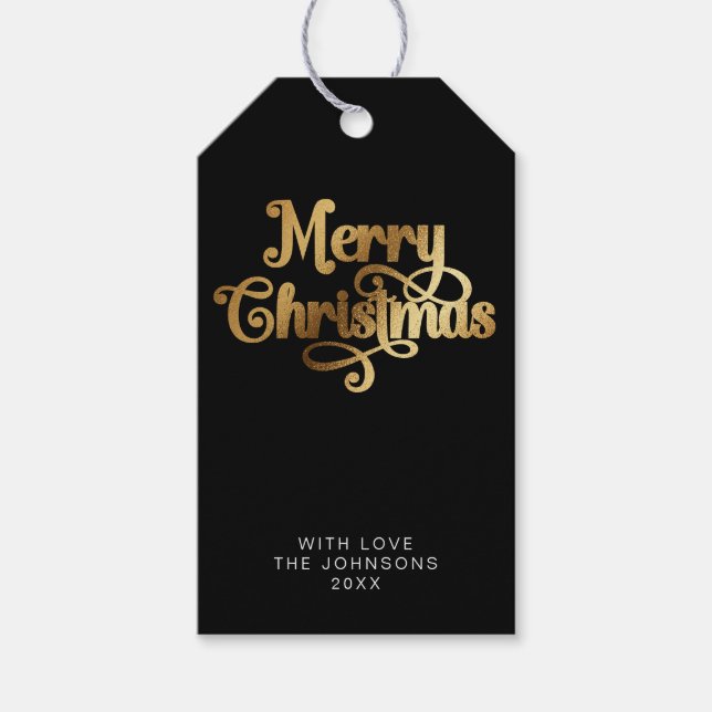 Einfache Elegant Retro Black & Gold Frohe Weihnach Geschenkanhänger (Vorderseite)