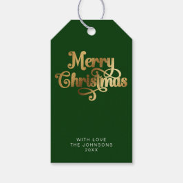 Einfache Elegant Retro Green & Gold Frohe Weihnach Geschenkanhänger