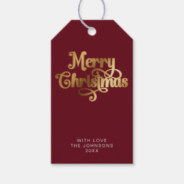 Einfache Elegant Retro Red & Gold Frohe Weihnachte Geschenkanhänger