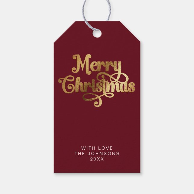 Einfache Elegant Retro Red & Gold Frohe Weihnachte Geschenkanhänger (Vorderseite)