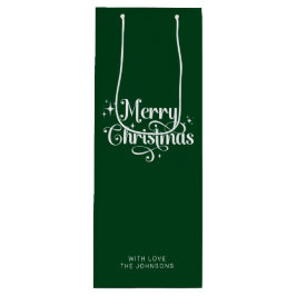 Einfache Elegant Retro Script Green Frohe Weihnach Geschenktüte Für Weinflaschen