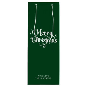 Einfache Elegant Retro Script Green Frohe Weihnach Geschenktüte Für Weinflaschen
