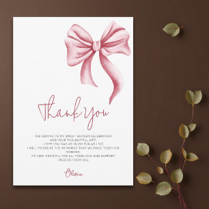 Einfache Elegant Rosa Bow 16 . Geburtstag Dankeskarte