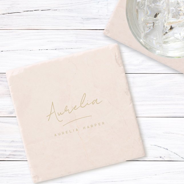 Einfache Elegant-Signatur Minimale Feminine Steinuntersetzer (Von Creator hochgeladen)