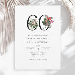 Einfache Elegant Tropical 60. Geburtstag Einladung<br><div class="desc">Dieses 60. Jubiläum besticht durch ein gepflegtes Design mit einer Touch von Eleganz. Die Nummer "60" wird in einem großen, anmutigen Serif-Schriftart mit lebhaften tropischen Blume und üppigem Blattwerk hervorgehoben, um einen farbenfrohen und bemalten Details hinzuzufügen. Palmenfronten, Hibiskus, Feigenblüten, Anthurien, Paradiesvogel und Orchideen schmücken die Zahl "60" mit Schönheit und...</div>