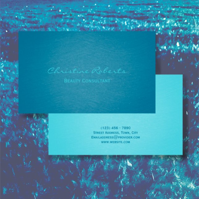 Einfache Elegant Türkis Aquamarin Beauty Consultan Visitenkarte (Impress your clients with your stylish cool blue green aqua business cards.  Textured modern simple.)