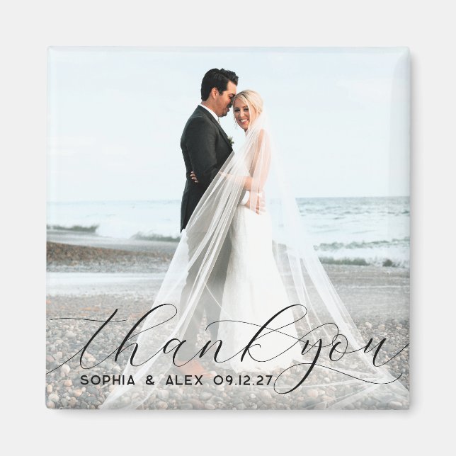 Einfache Elegant Vielen Dank für Ihr Hochzeit Foto Magnet (Vorne)