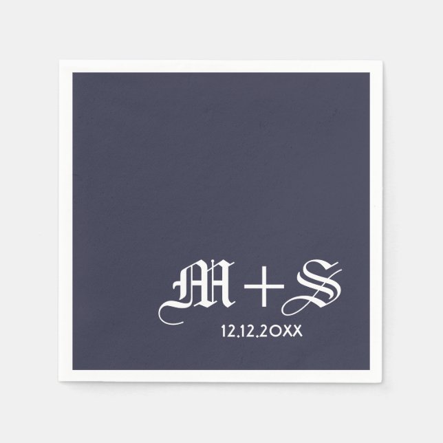 Einfache Elegant Wedding Monogram Blue Serviette (Vorderseite)