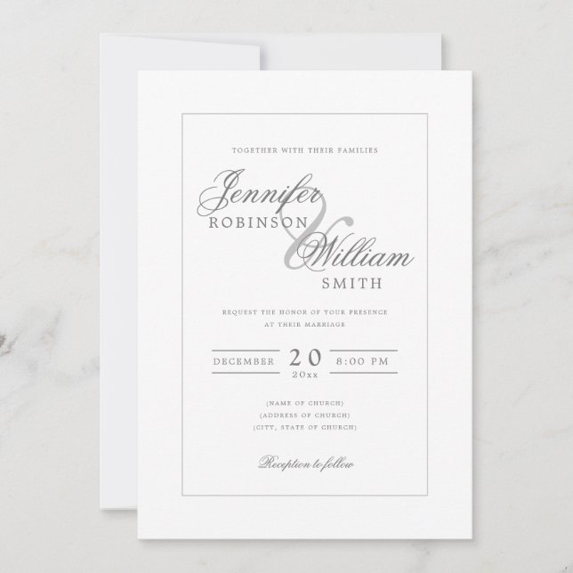 Einfache Elegant Wedding Silver Gray Script Einladung (Vorderseite)