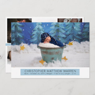 Einfache Elegant White Blue Foto Collage Boy Birt Ankündigung