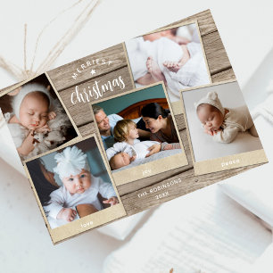 Einfache Elegant Wood Multi Foto Collage Weihnacht Feiertagskarte