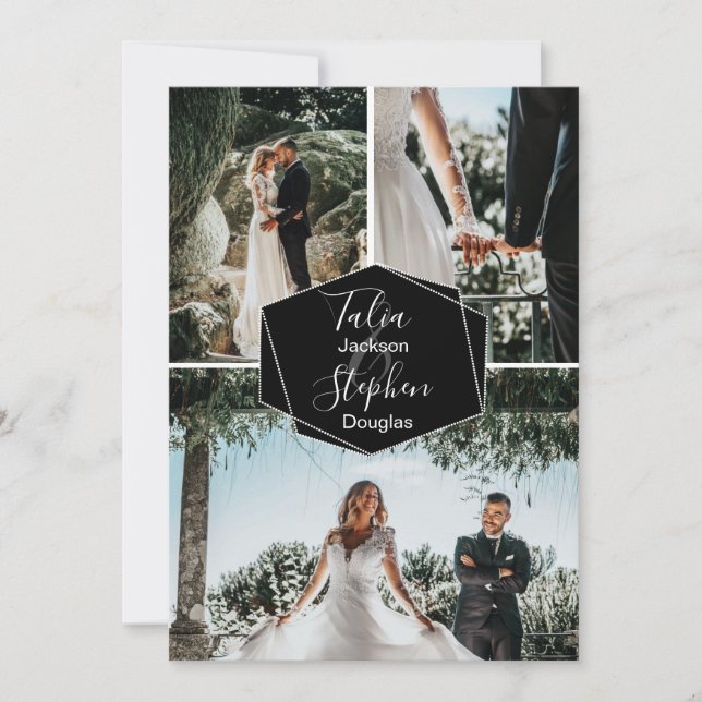 Einfache, elegante 3-Foto-Collage Einladung (Vorderseite)