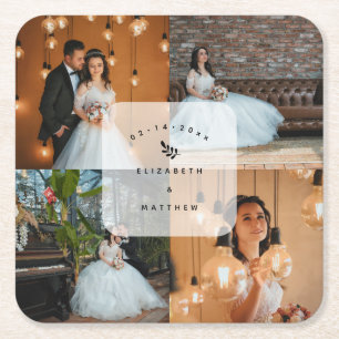 Einfache Elegante 4 Foto Collage Wedding Party Rechteckiger Pappuntersetzer