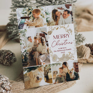 Einfache Elegante 5 Foto Grid Red Christmas Card Feiertagskarte