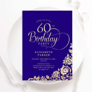 Einfache elegante 60. Geburtstag Lila Gold-Rose Einladung